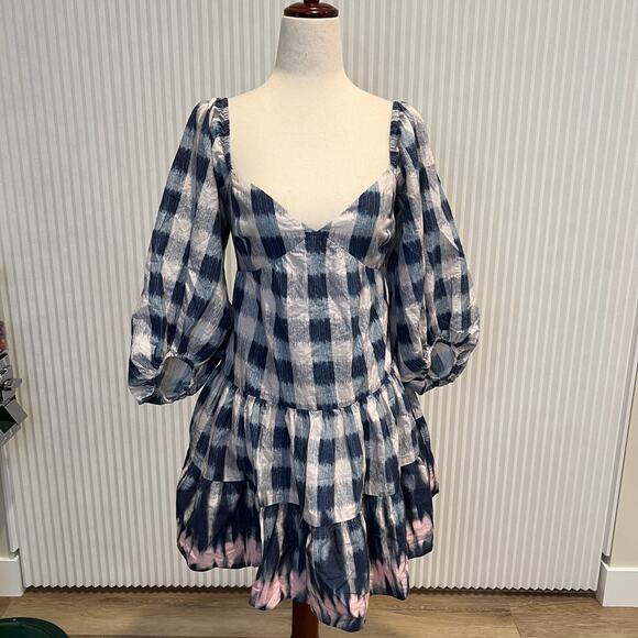 SACHIN & BABI Women's Kyle Gingham Dress Size S In Navy Blue/White - Picture 4 of 12